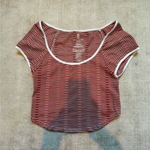 Free People Movement Red, Blue, and White Striped Tee Size Medium